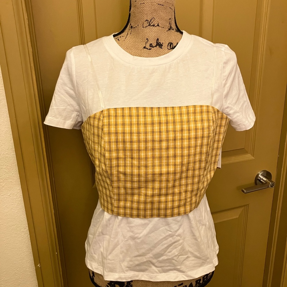 Forever 21 checkered plaid crop top over tee t shirt medium M L cute summer